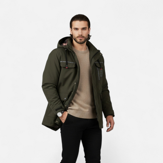 Men’s Minimal Zip Hooded Jacket – Clean Form, Modern Utility