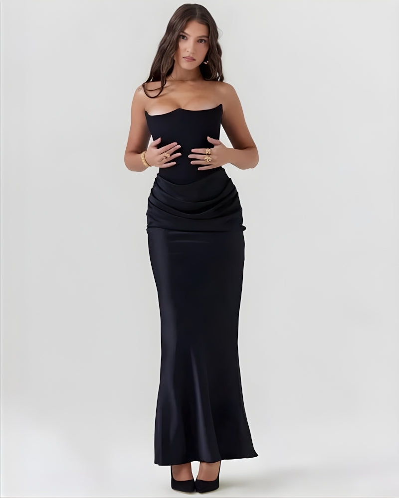 Women’s Off-Shoulder Maxi Evening Dress with Draped Waist for Formal Occasions