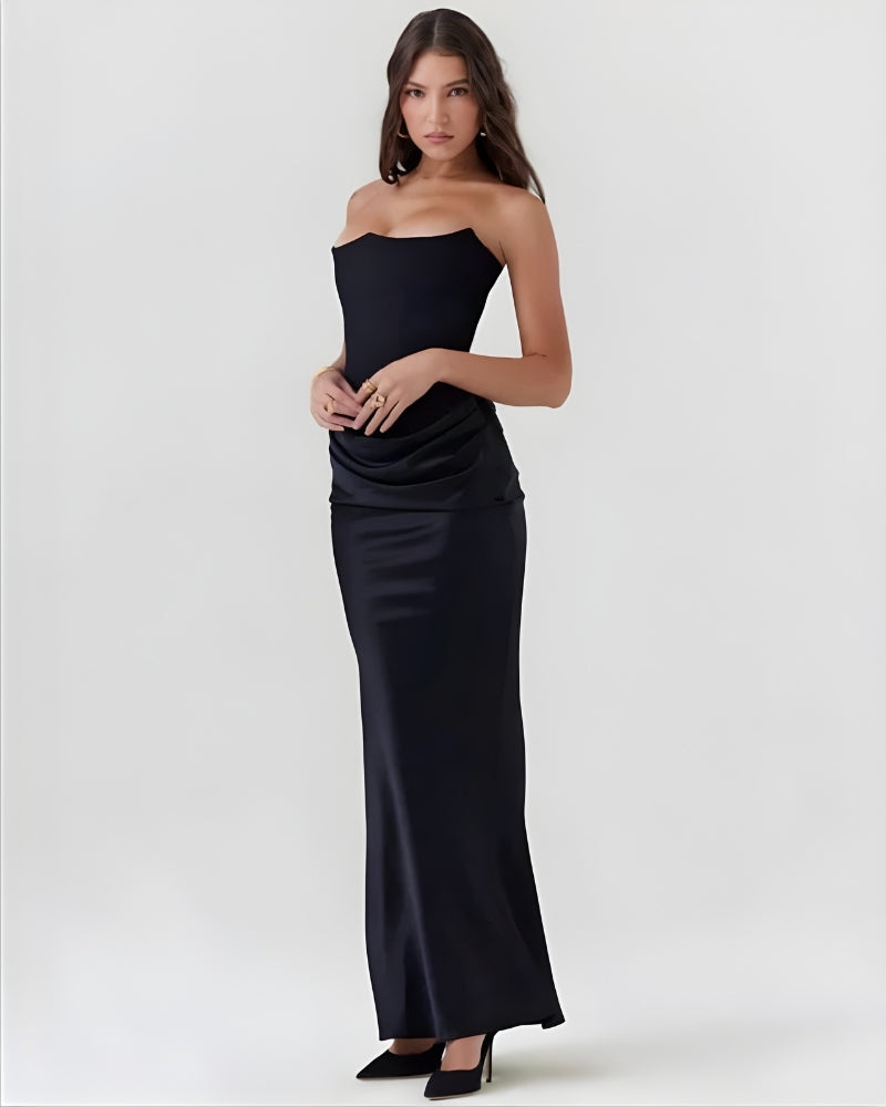 Women’s Off-Shoulder Maxi Evening Dress with Draped Waist for Formal Occasions