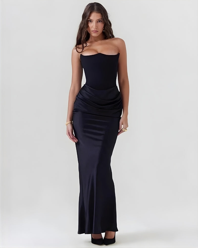 Women’s Off-Shoulder Maxi Evening Dress with Draped Waist for Formal Occasions