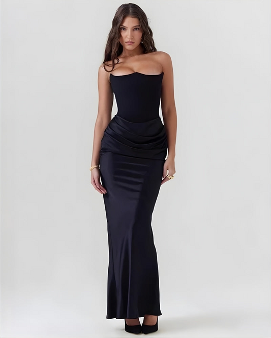 Women’s Off-Shoulder Maxi Evening Dress with Draped Waist for Formal Occasions