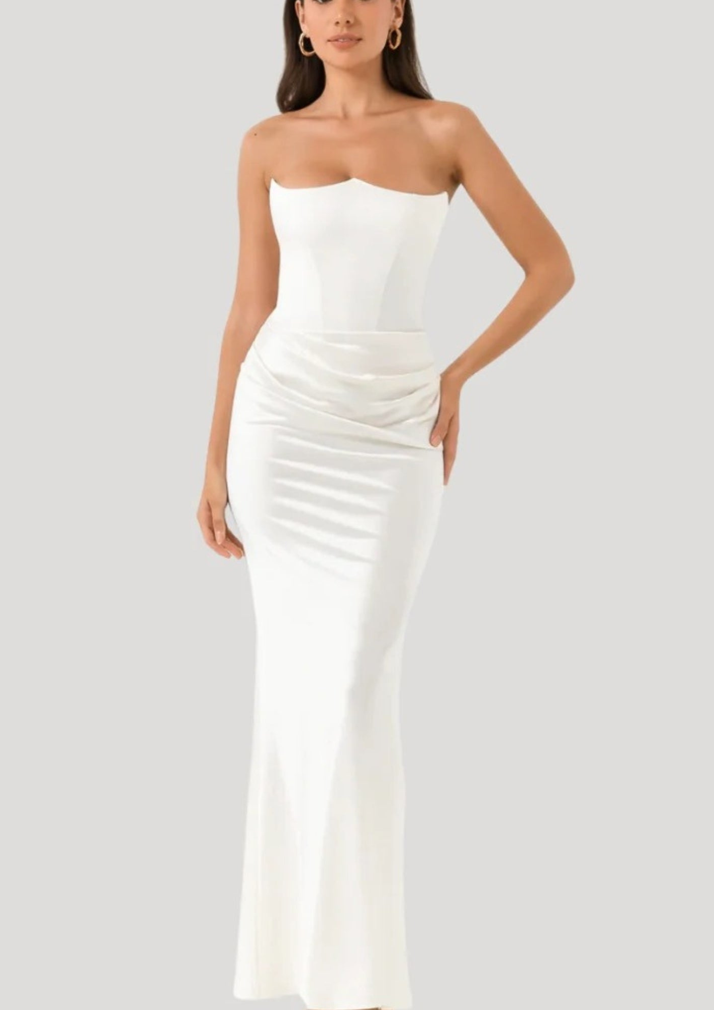 Women’s Strapless Floor-Length Maxi Dress with Minimalist Formal Design