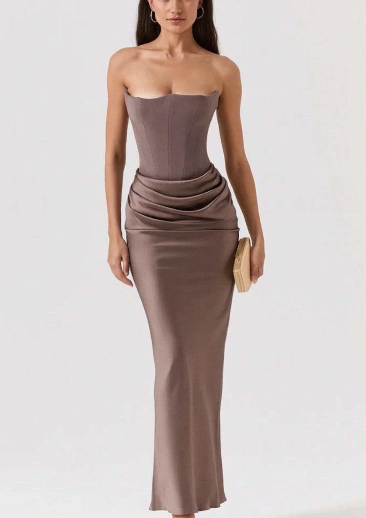 Women’s Strapless Floor-Length Maxi Dress with Minimalist Formal Design