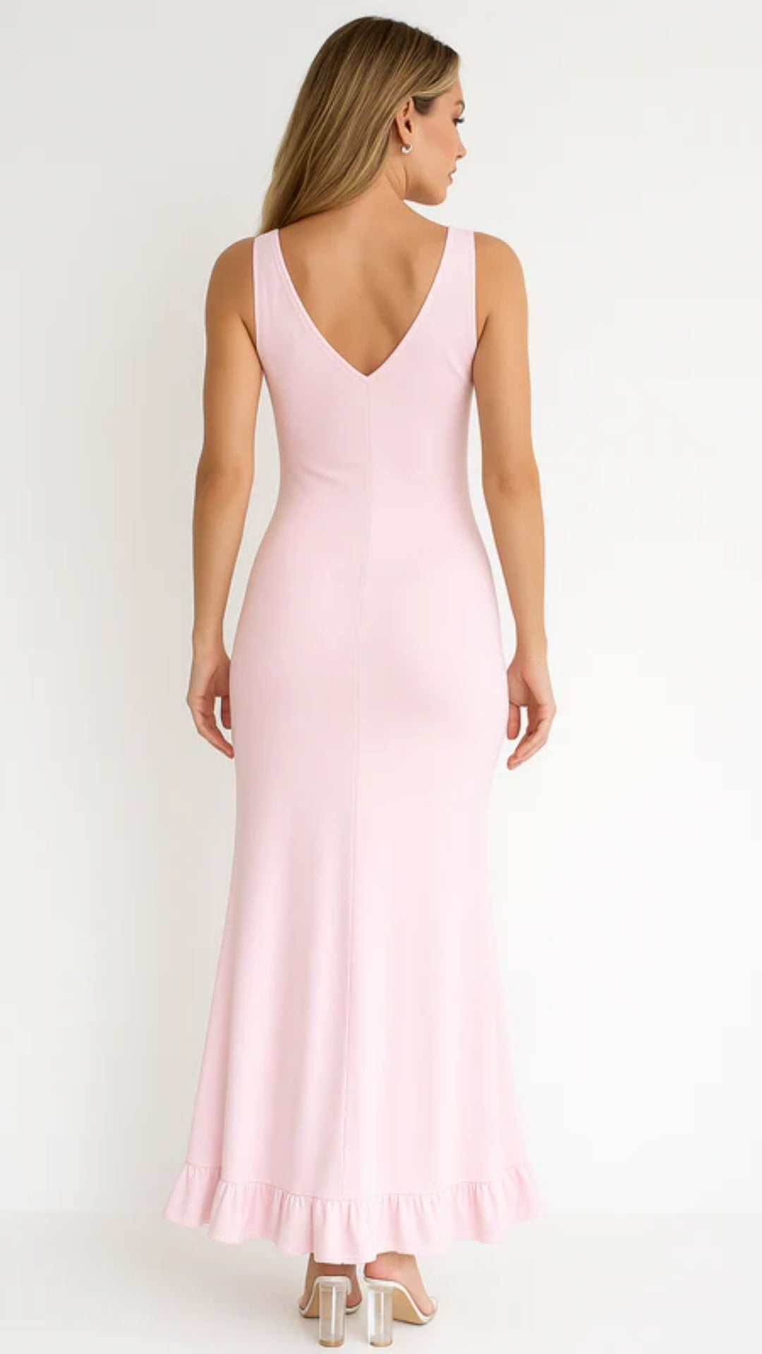 Women’s Elegant V-Back Maxi Dress with Deep V-Neck and High Side Split