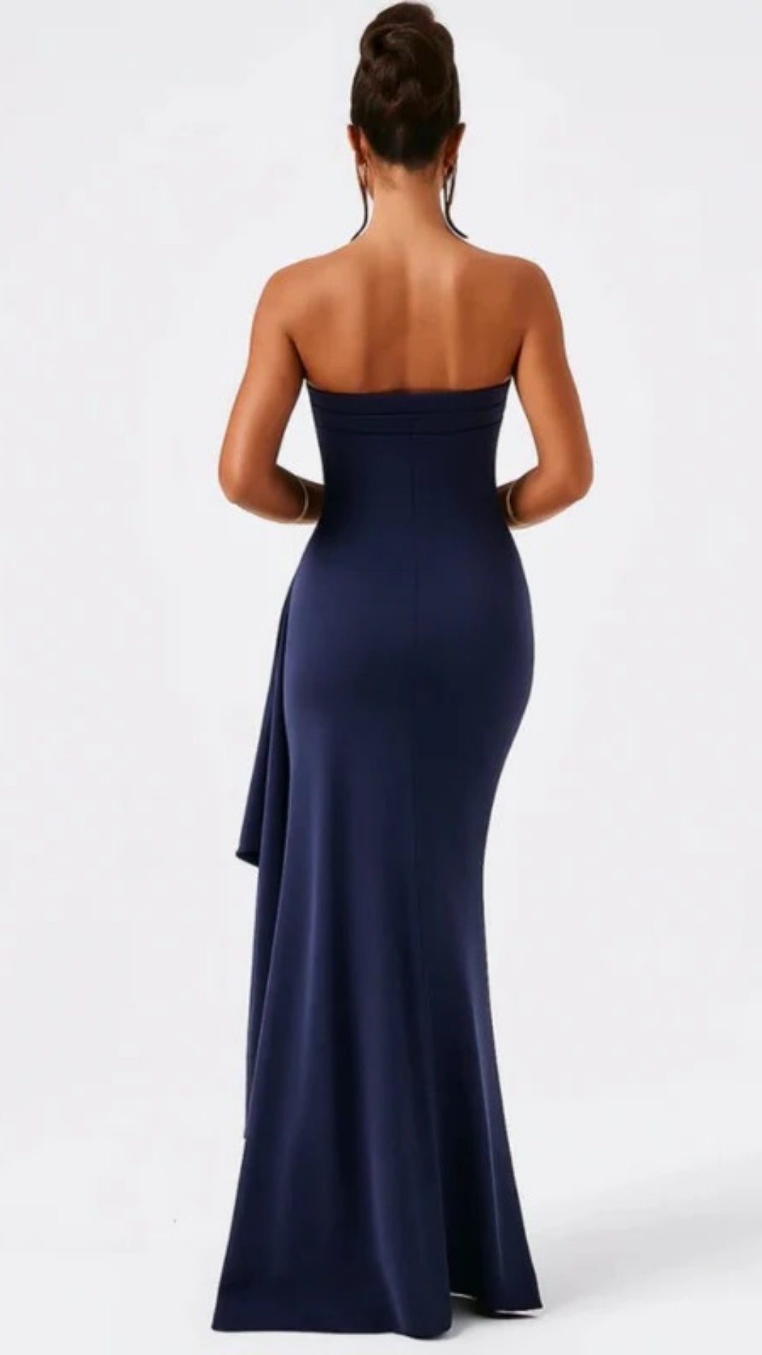Women’s Strapless Maxi Dress with High Side Slit for Elegant Evening Wear