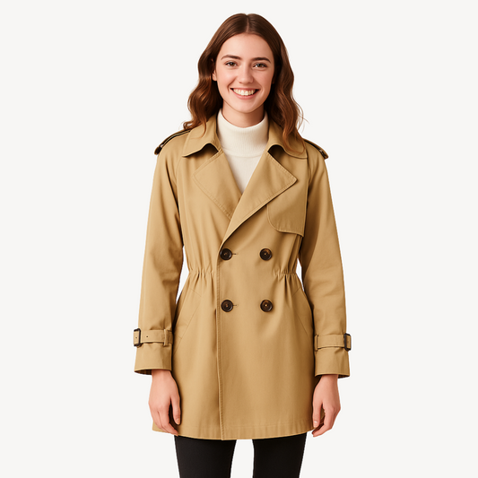 Women’s Tailored Double-Breasted Trench Coat – Elegant Longline Silhouette
